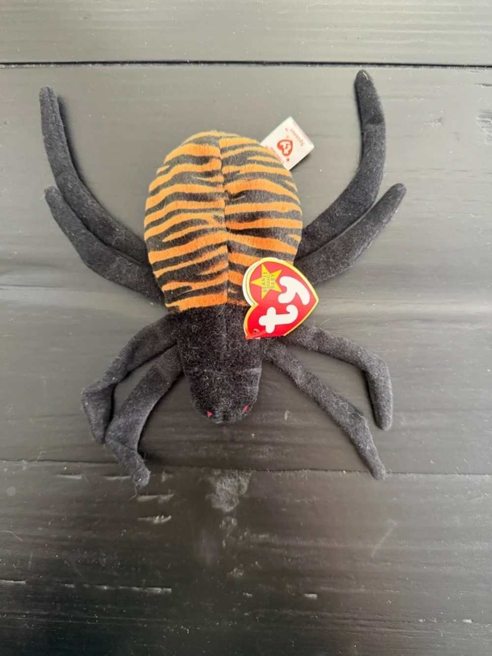 Ty Beanie Baby Black and Orange Striped Plush Spider